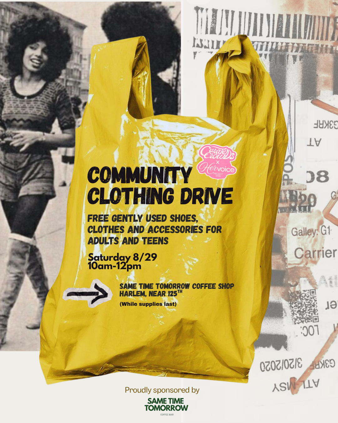 Community Clothing Drive flyer for Saturday, August 29